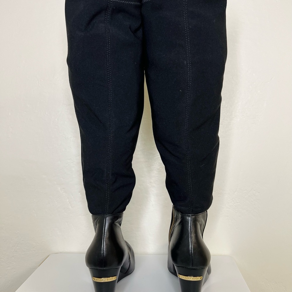 Michael Kors Genuine Leather & Stretch Black Knee Tall Wedge Zip Boots Sz 7.5 - Picture 7 of 12